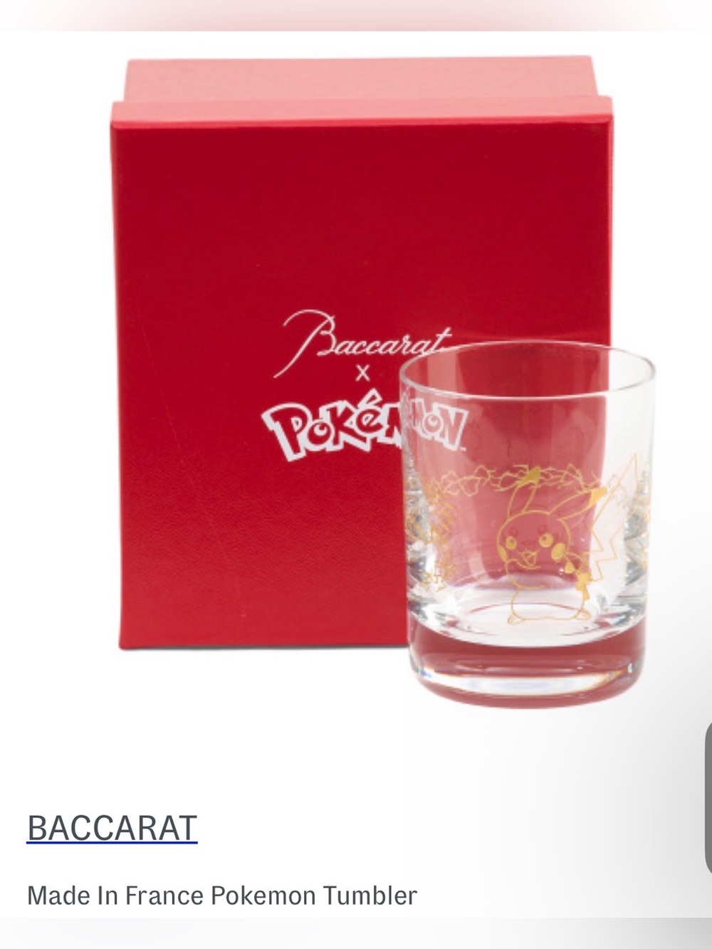 PoKeMon Baccarat Tumbler with Gold Pikachu Motif and Red Box